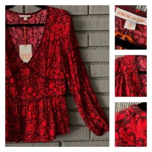 Knox Rose Red Peplum Blouse NWT